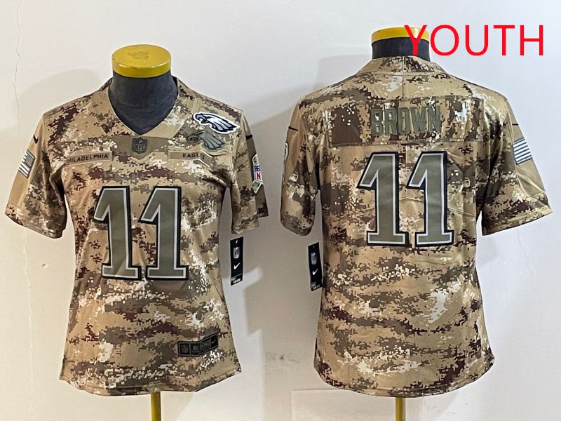 Youth Philadelphia Eagles #11 Brown Camo Nike 2025 Salute to Service Limited NFL Jersey style 4->youth nfl jersey->Youth Jersey
